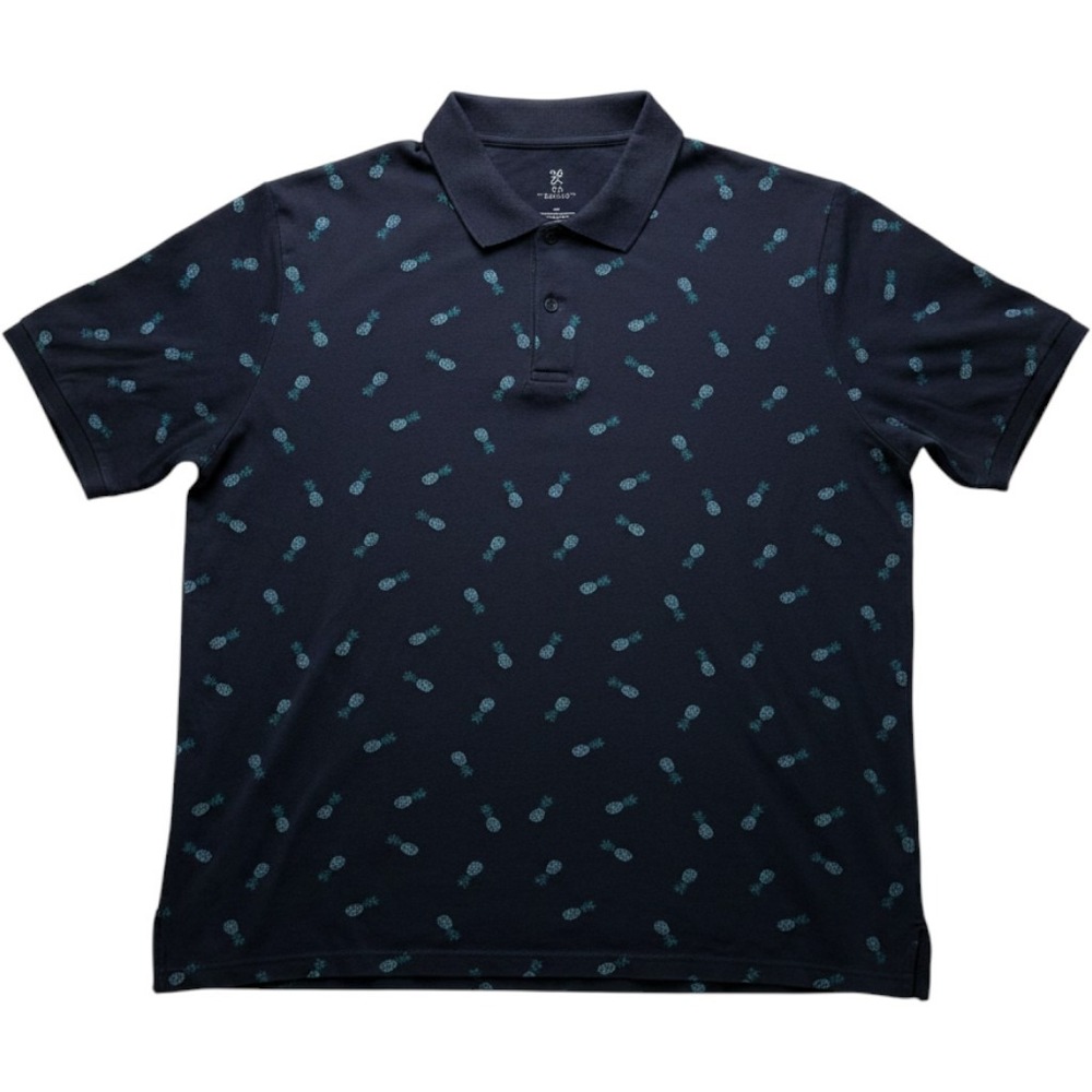 HB Polo Shirt Mens 2XL Blue Pineapple Print Short Sleeve Cotton Knit Casual Top